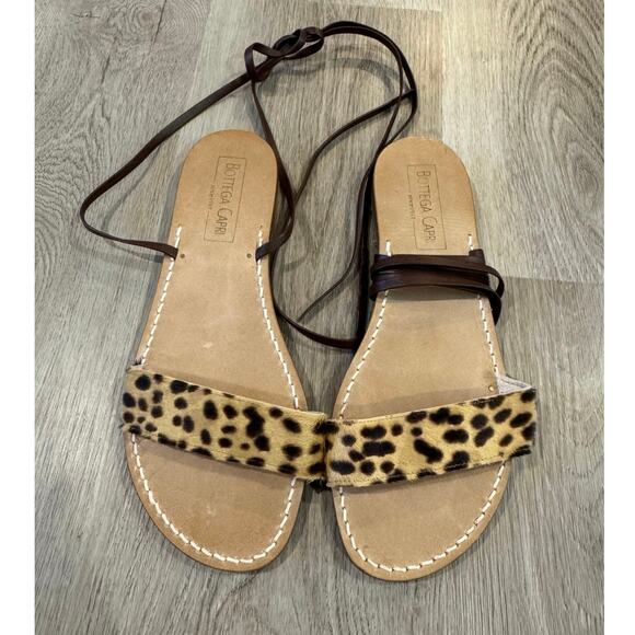 Bottega Capri Pinup Sandals in Leopard Print Lace Up Style Size 39/US8.5 - Picture 1 of 6